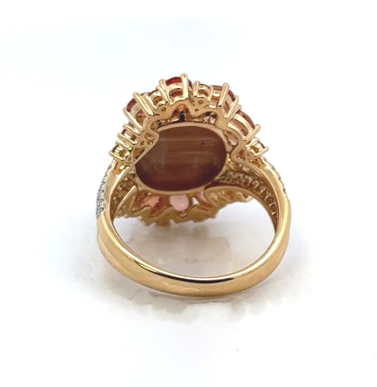 Almost 8 Carats Sunstone Cats Eye Yellow Gold Ring