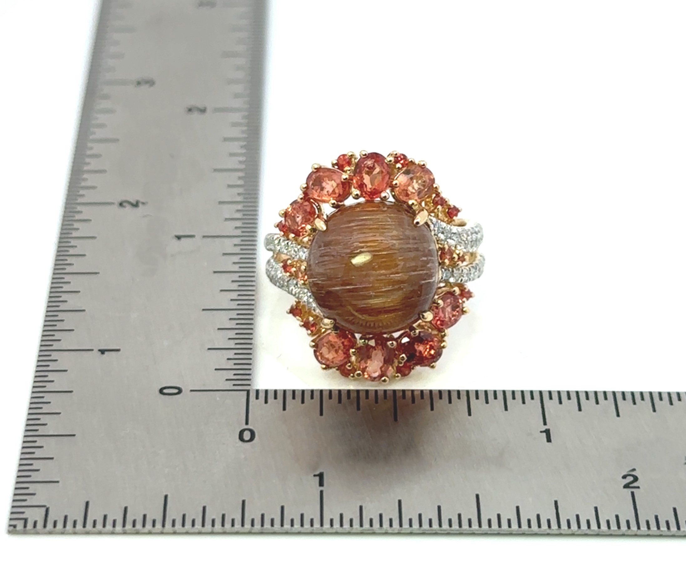 Almost 8 Carats Sunstone Cats Eye Yellow Gold Ring