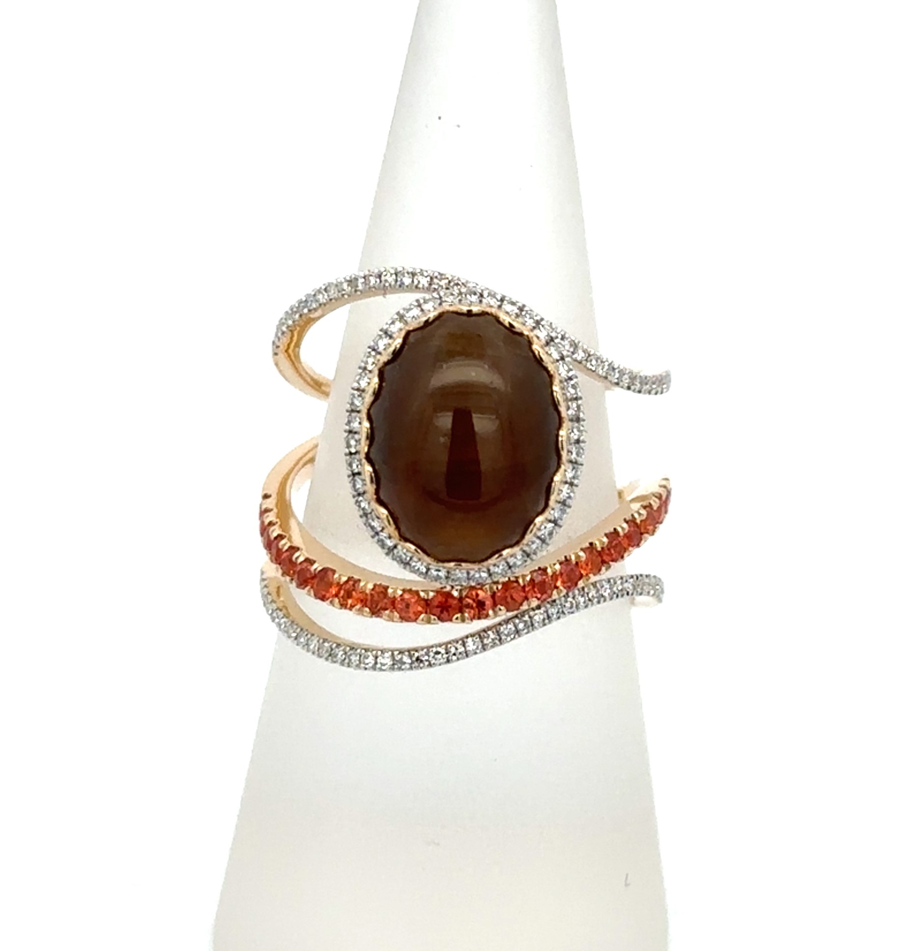 Over 8 Carats Cats Eye Cocktail Style Ring With Diamonds