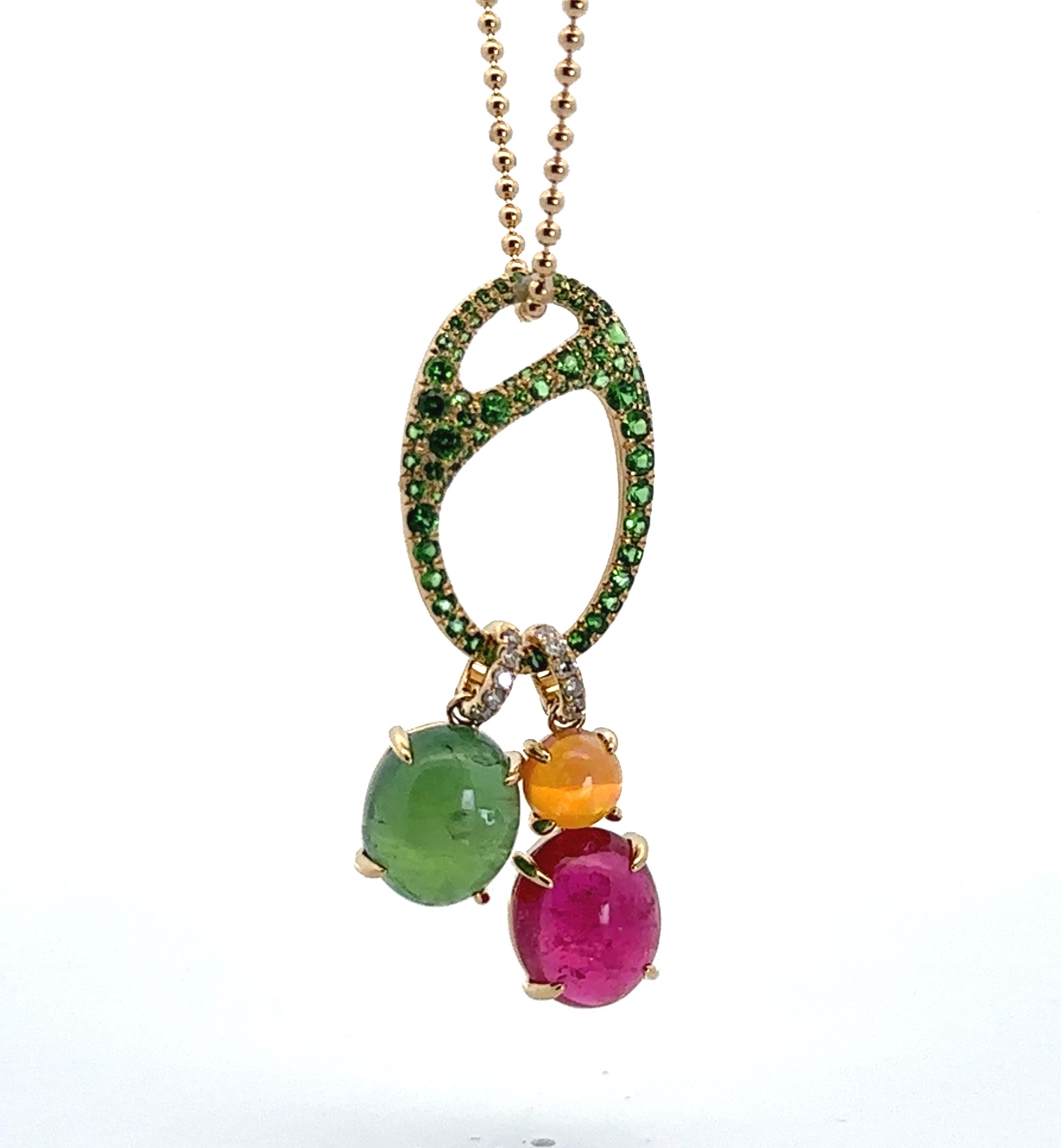 Pink & Green Cabochon Tourmaline Pendant Enhancers With Chain