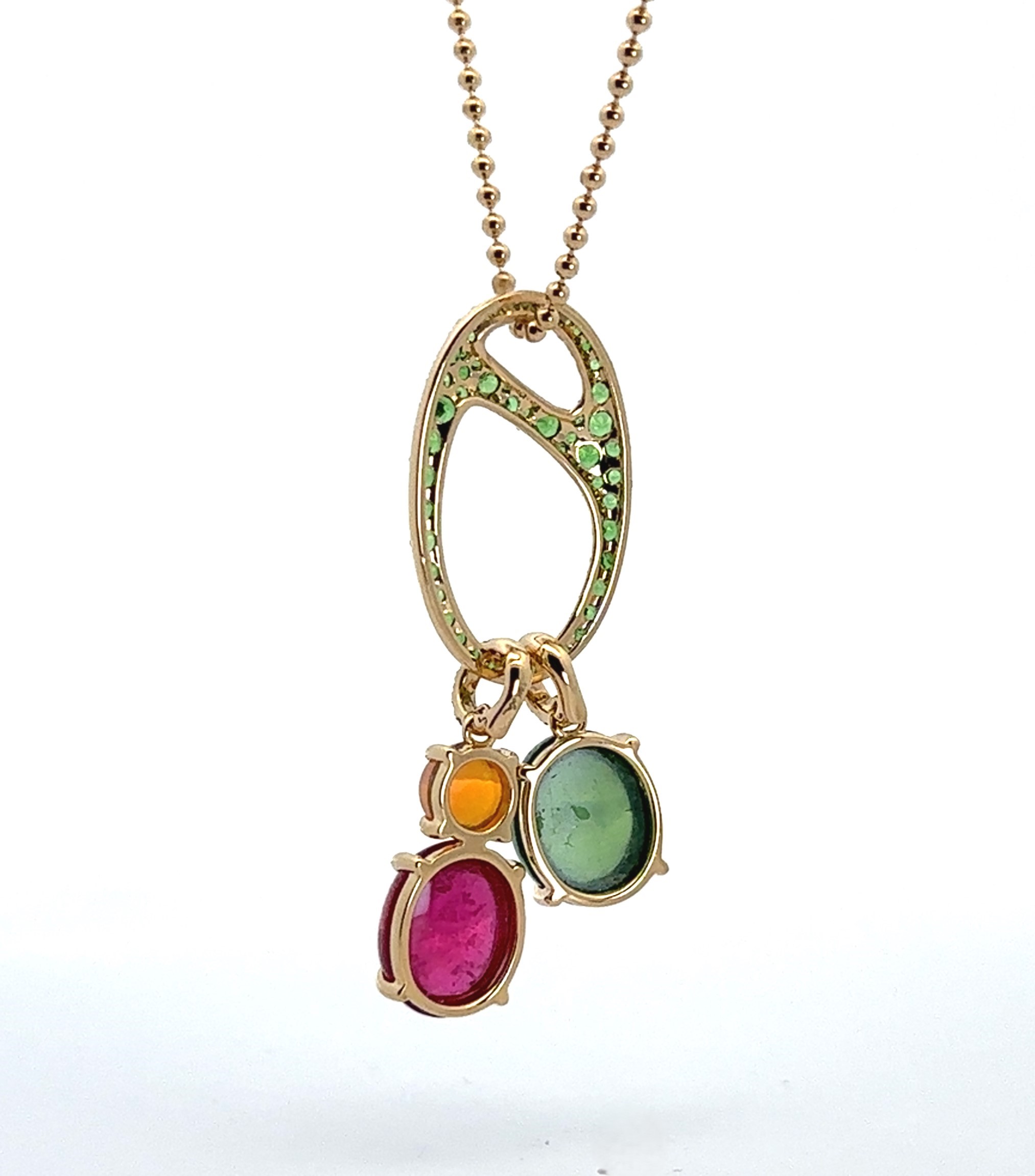 Pink & Green Cabochon Tourmaline Pendant Enhancers With Chain