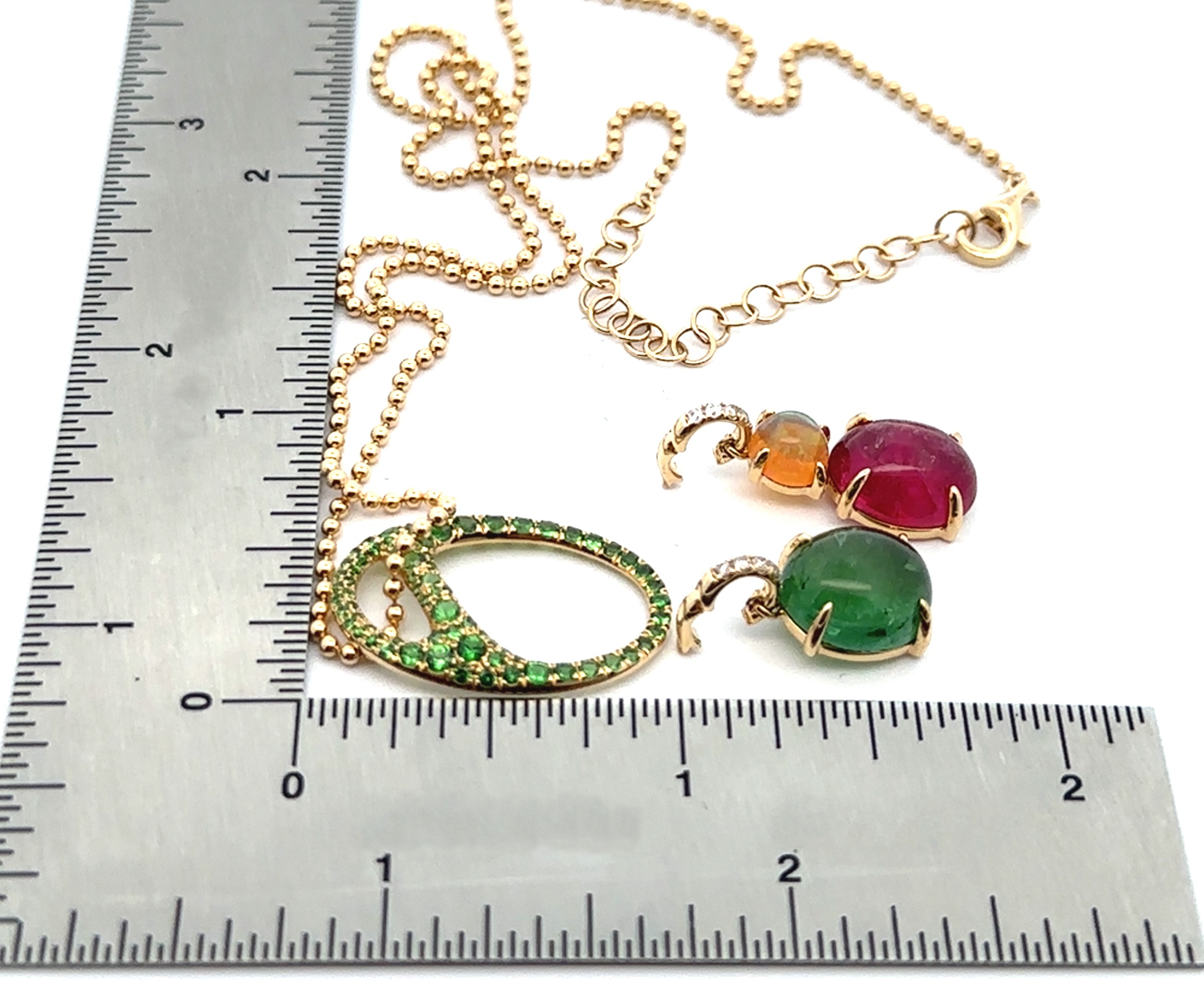Pink & Green Cabochon Tourmaline Pendant Enhancers With Chain