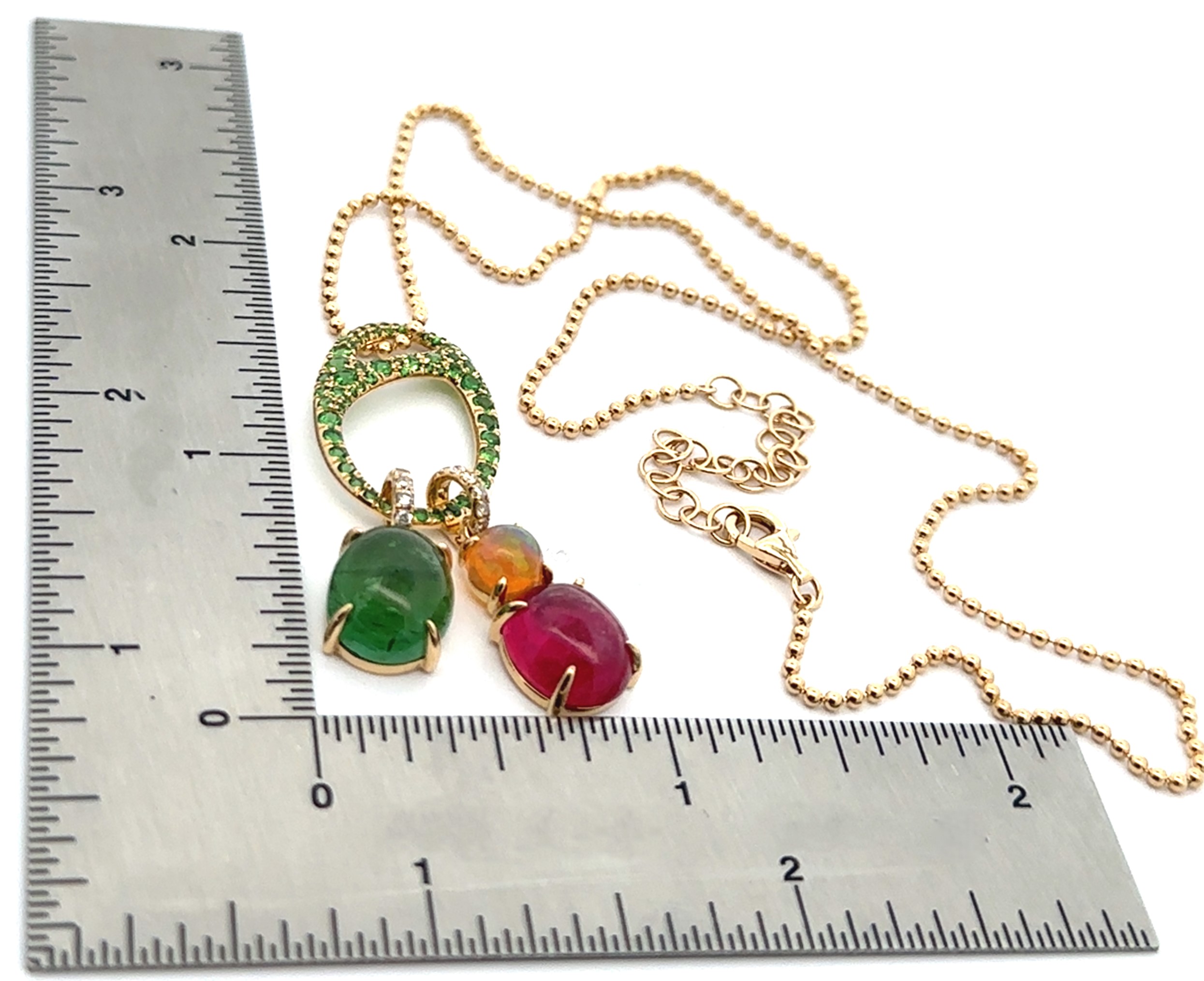 Pink & Green Cabochon Tourmaline Pendant Enhancers With Chain