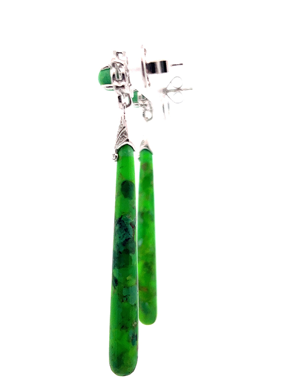 14K White Gold Diamonds Green Turquoise Earrings