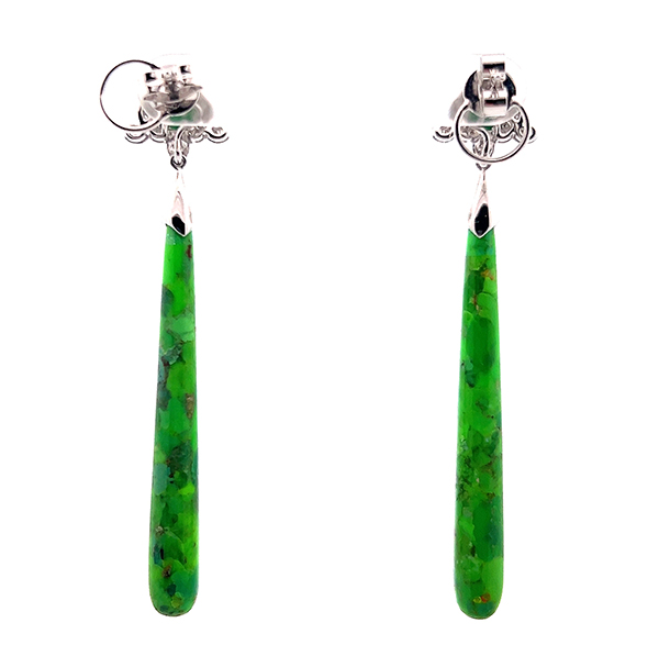 14K White Gold Diamonds Green Turquoise Earrings