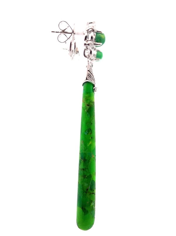14K White Gold Diamonds Green Turquoise Earrings