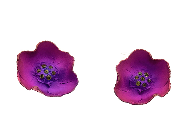 Pink Titanium Earrings With Yellow Sapphire