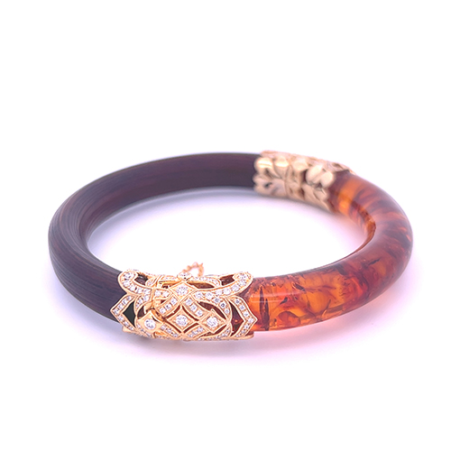 18k yellow gold diamond amber and rattan bangle bracelet