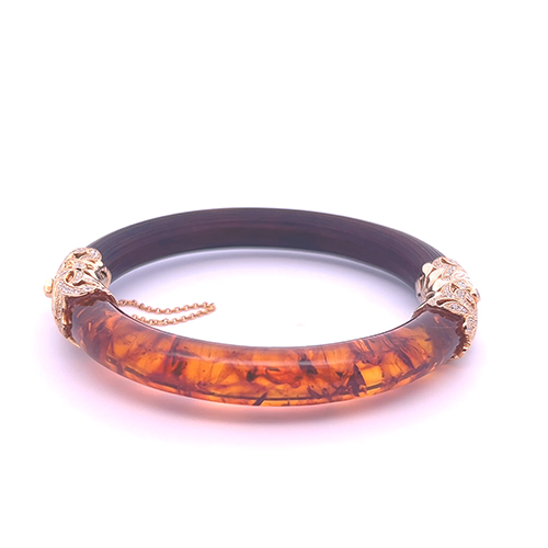 18k yellow gold diamond amber and rattan bangle bracelet