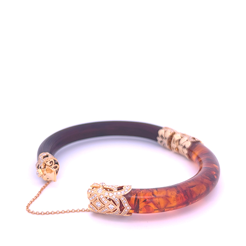 18k yellow gold diamond amber and rattan bangle bracelet
