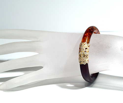 18k yellow gold diamond amber and rattan bangle bracelet