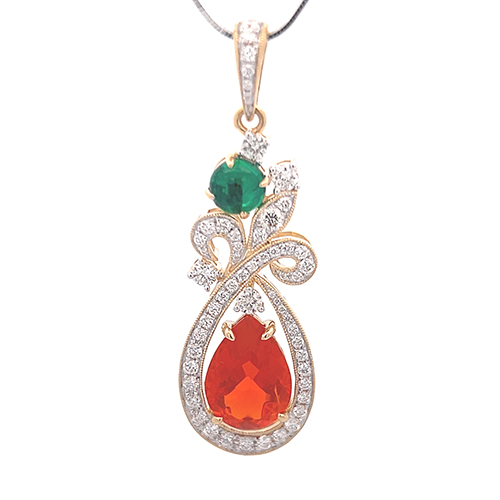 18k yellow gold diamond opal and emerald pendant