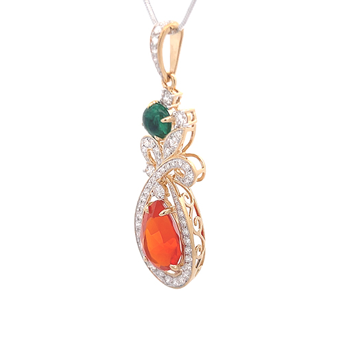 18k yellow gold diamond opal and emerald pendant