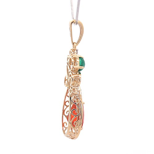 18k yellow gold diamond opal and emerald pendant